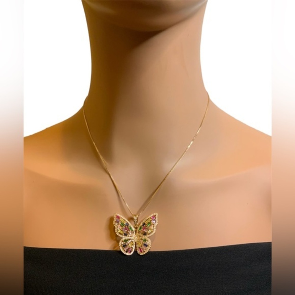 Cubic Zirconia Butterfly Pendant Necklace